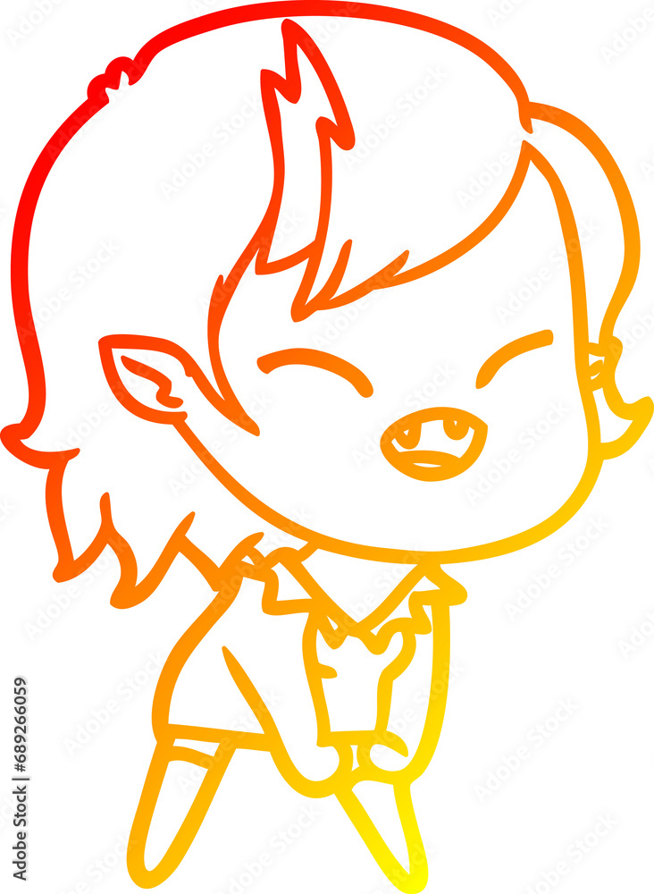 warm gradient line drawing of a cartoon laughing vampire girl warm gradient line drawing of a cartoon laughing vampire girl
