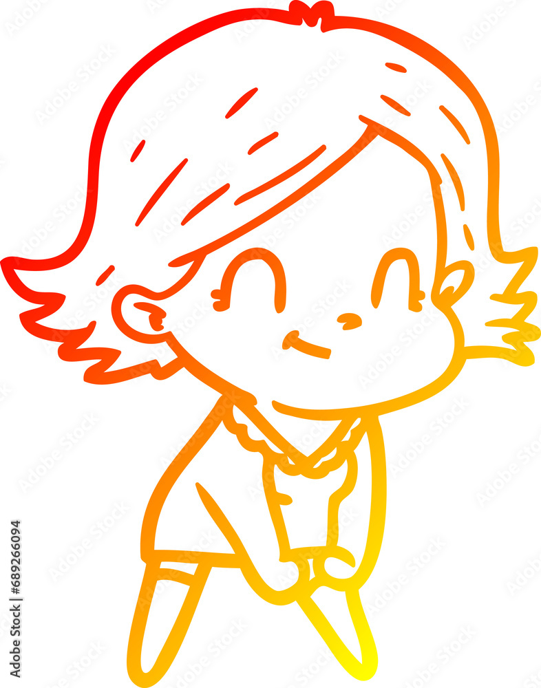 warm gradient line drawing of a cartoon friendly girl warm gradient line drawing of a cartoon friendly girl