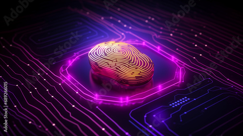 yellow digital fingerprint as a symbol for digital security, password, authentication, hacker protection