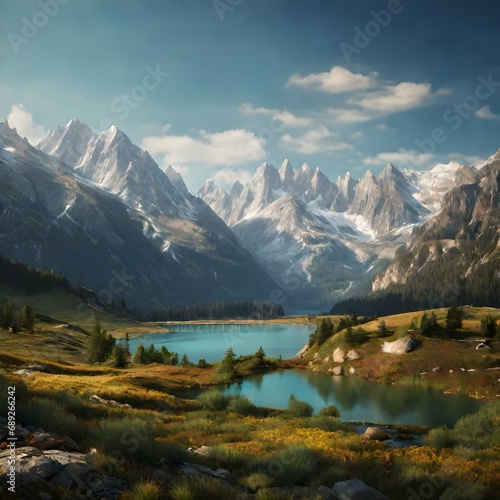 Beautiful nature landscape with mountains and lake