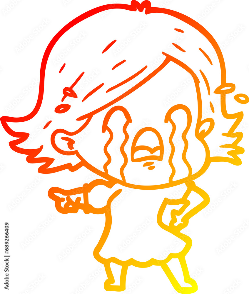 warm gradient line drawing of a cartoon woman crying warm gradient line drawing of a cartoon woman crying
