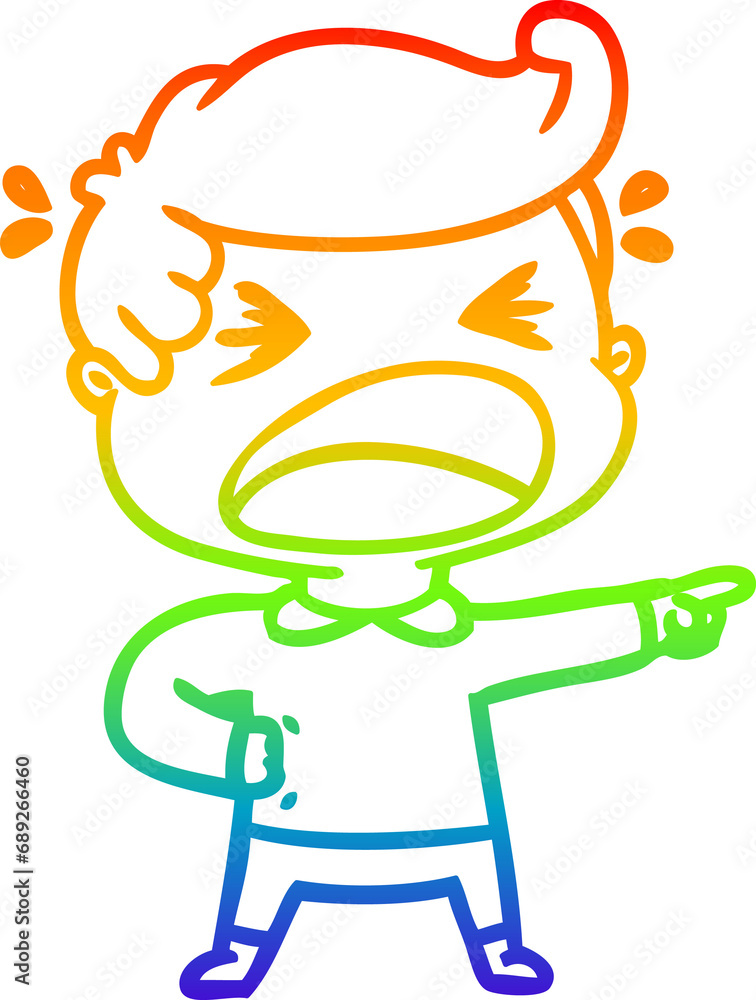 rainbow gradient line drawing of a cartoon shouting man pointing finger rainbow gradient line drawing of a cartoon shouting man pointing finger