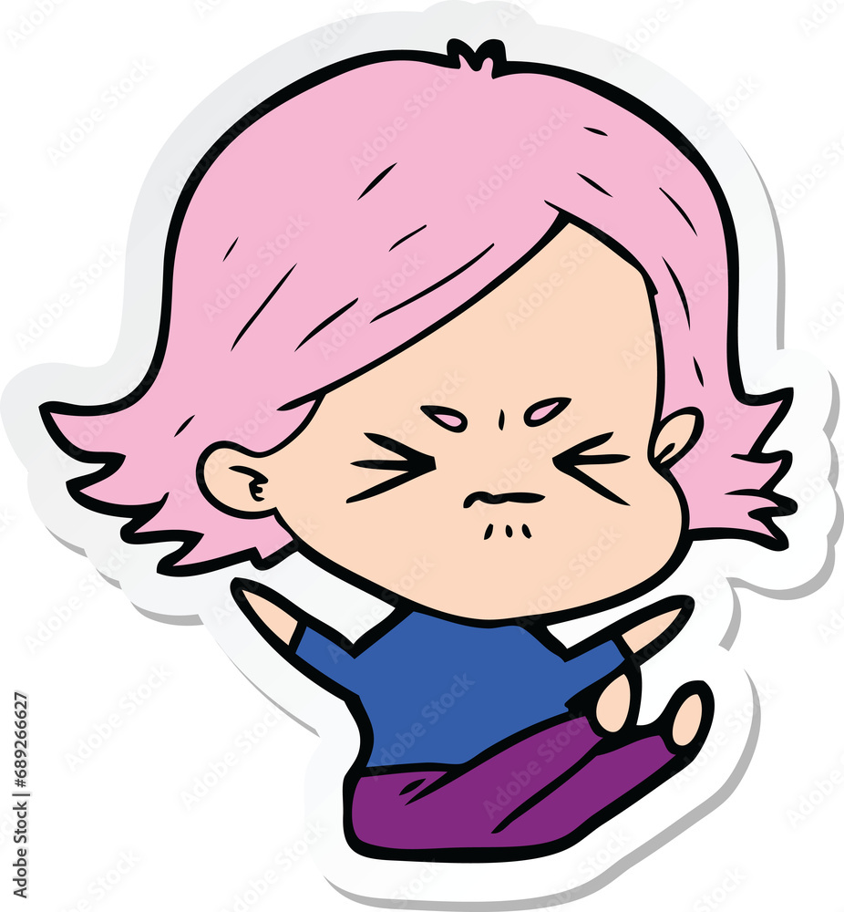 sticker of a cartoon angry girl sticker of a cartoon angry girl
