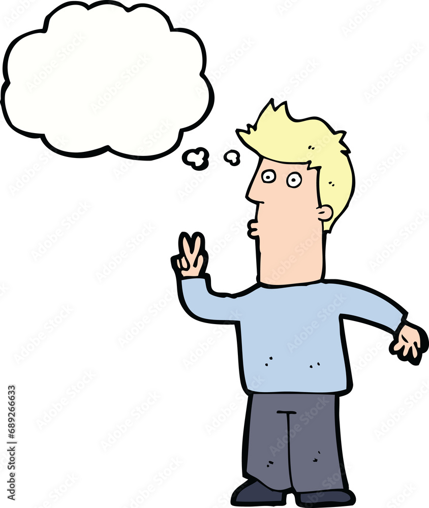 cartoon man signalling with hand with thought bubble cartoon man signalling with hand with thought bubble