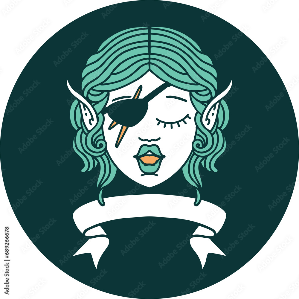 icon of elf rogue character face with banner icon of elf rogue character face with banner