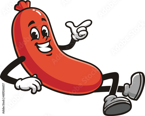 Sausage Cartoon mascot illustration character vector with relax pose