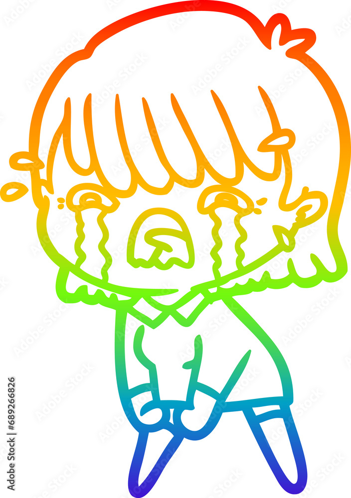 rainbow gradient line drawing of a cartoon girl crying rainbow gradient line drawing of a cartoon girl crying