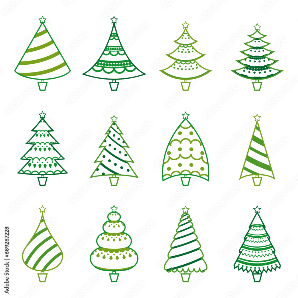 Collection of Christmas trees outline green color winter holiday vector illustration Collection of Christmas trees outline green color winter holiday vector illustration