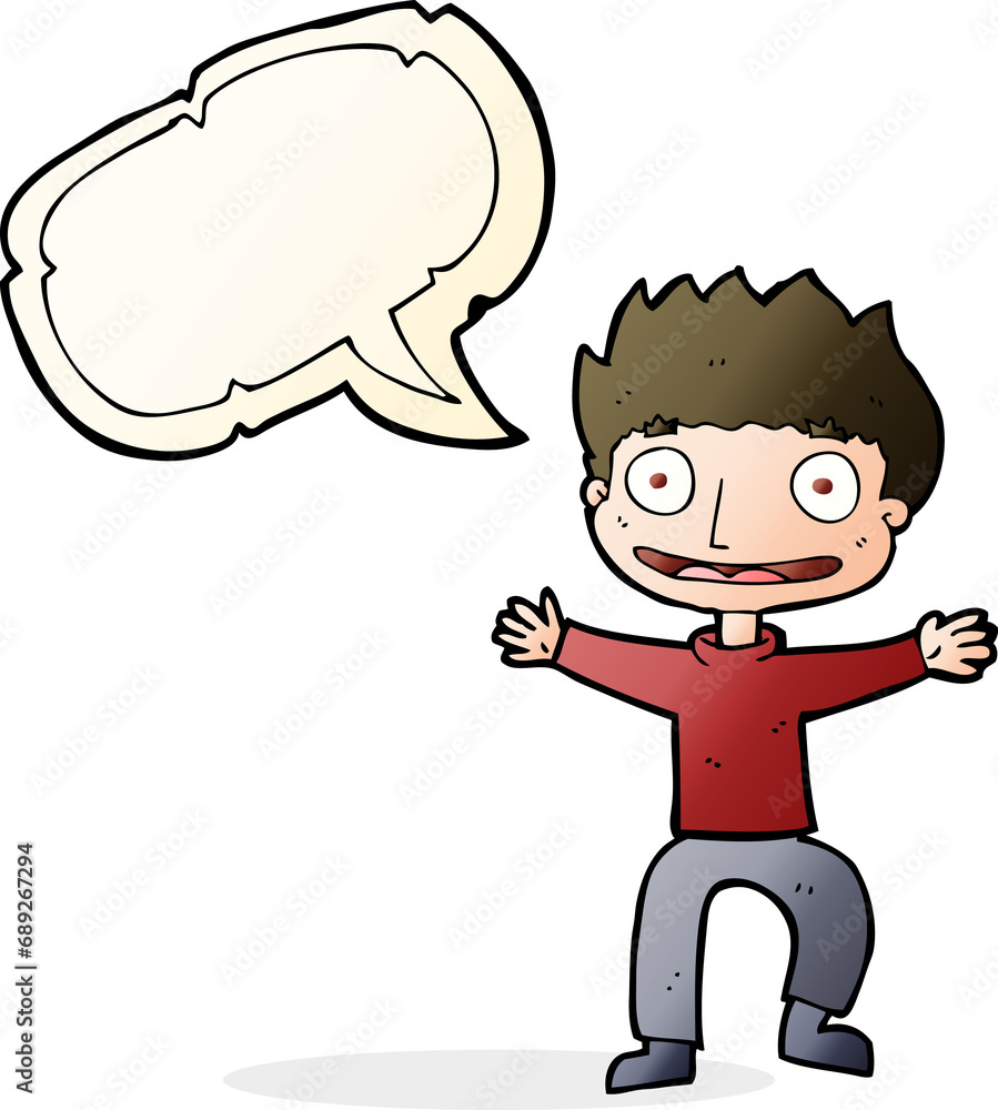 cartoon grinning boy with speech bubble cartoon grinning boy with speech bubble
