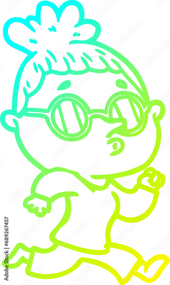 cold gradient line drawing of a cartoon woman wearing glasses cold gradient line drawing of a cartoon woman wearing glasses