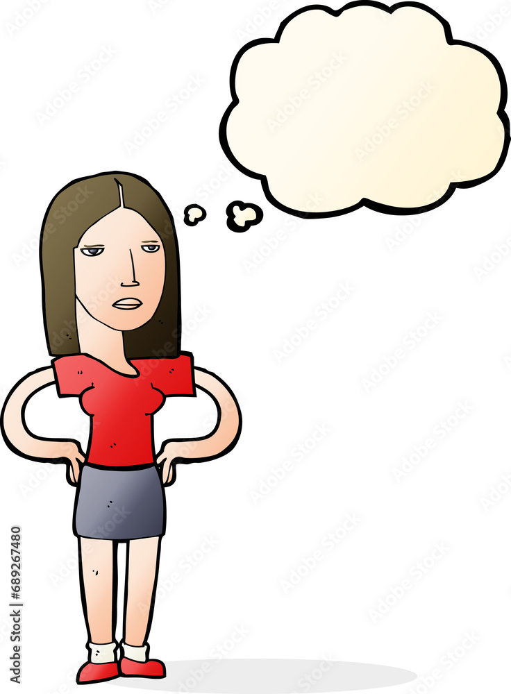 cartoon woman with hands on hips with thought bubble cartoon woman with hands on hips with thought bubble