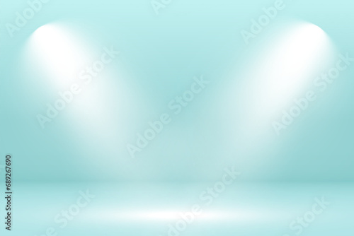 
The studio room is illuminated by spotlights. Lanterns illuminate the empty space.
