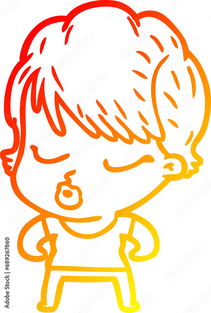 warm gradient line drawing of a cartoon woman with eyes shut warm gradient line drawing of a cartoon woman with eyes shut