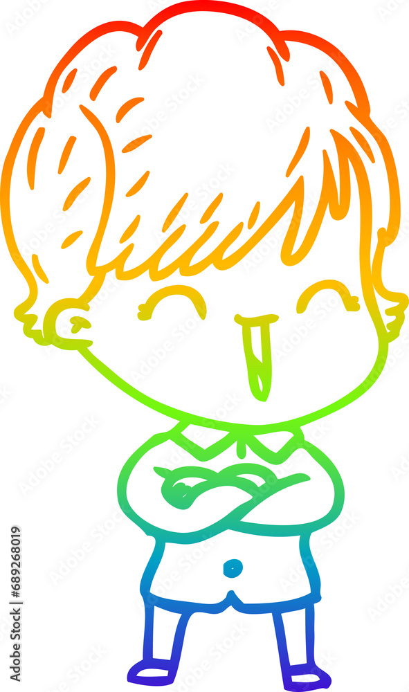 rainbow gradient line drawing of a cartoon laughing woman rainbow gradient line drawing of a cartoon laughing woman