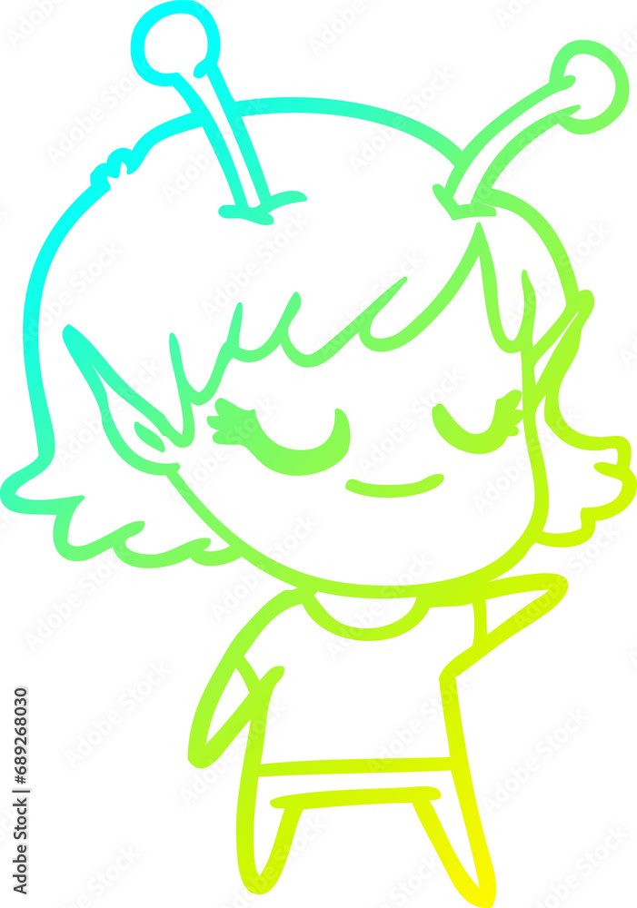 cold gradient line drawing of a smiling alien girl cartoon cold gradient line drawing of a smiling alien girl cartoon