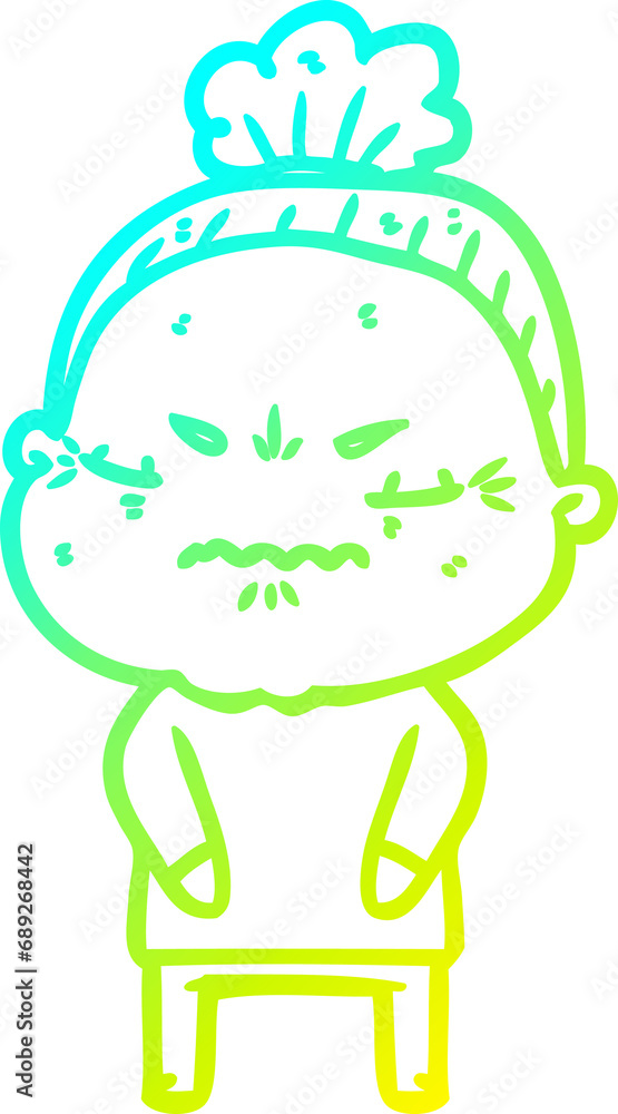 cold gradient line drawing of a cartoon annoyed old lady cold gradient line drawing of a cartoon annoyed old lady