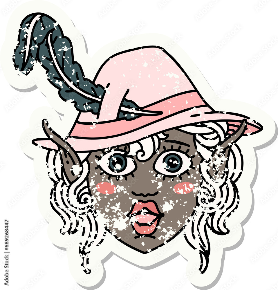 Retro Tattoo Style elf bard character face Retro Tattoo Style elf bard character face