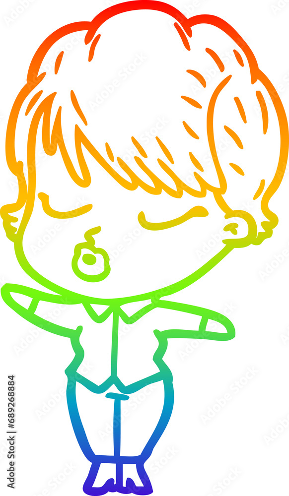rainbow gradient line drawing of a cartoon woman with eyes shut rainbow gradient line drawing of a cartoon woman with eyes shut
