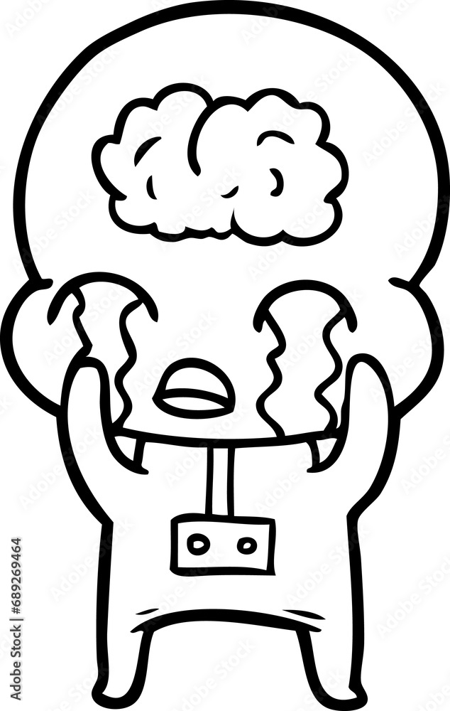 Obraz premium cartoon big brain alien crying