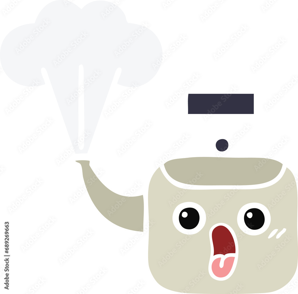 flat color retro cartoon of a steaming kettle flat color retro cartoon of a steaming kettle