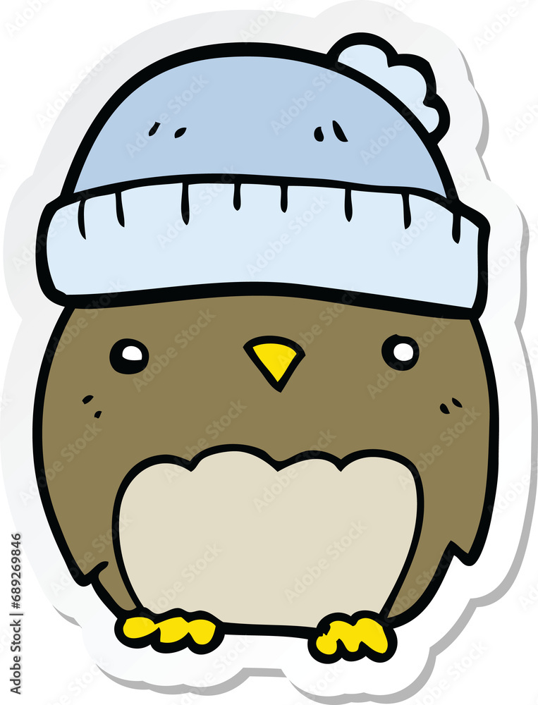 sticker of a cute cartoon owl in hat sticker of a cute cartoon owl in hat