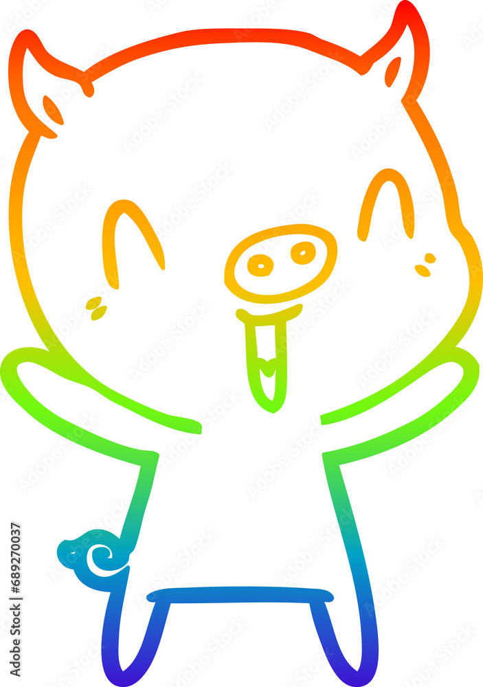 rainbow gradient line drawing of a happy cartoon pig rainbow gradient line drawing of a happy cartoon pig