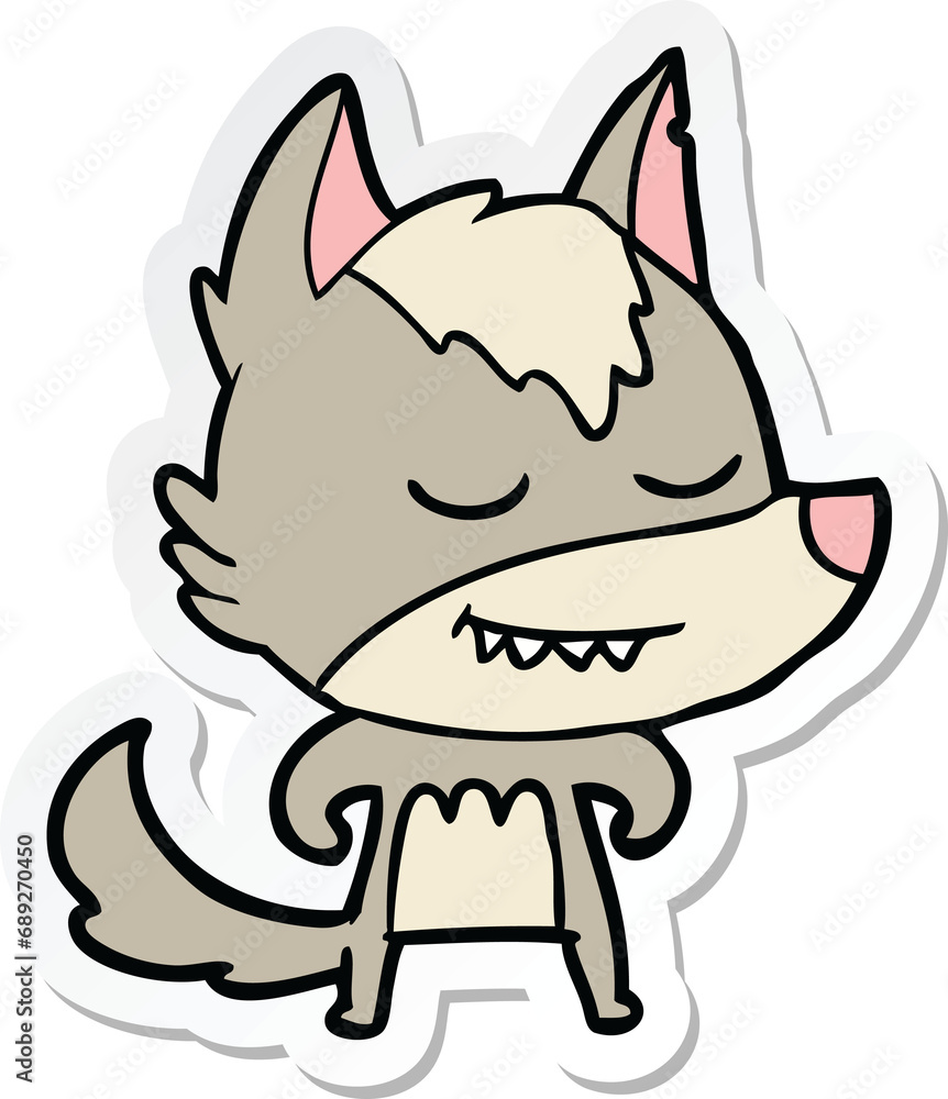 sticker of a friendly cartoon wolf sticker of a friendly cartoon wolf