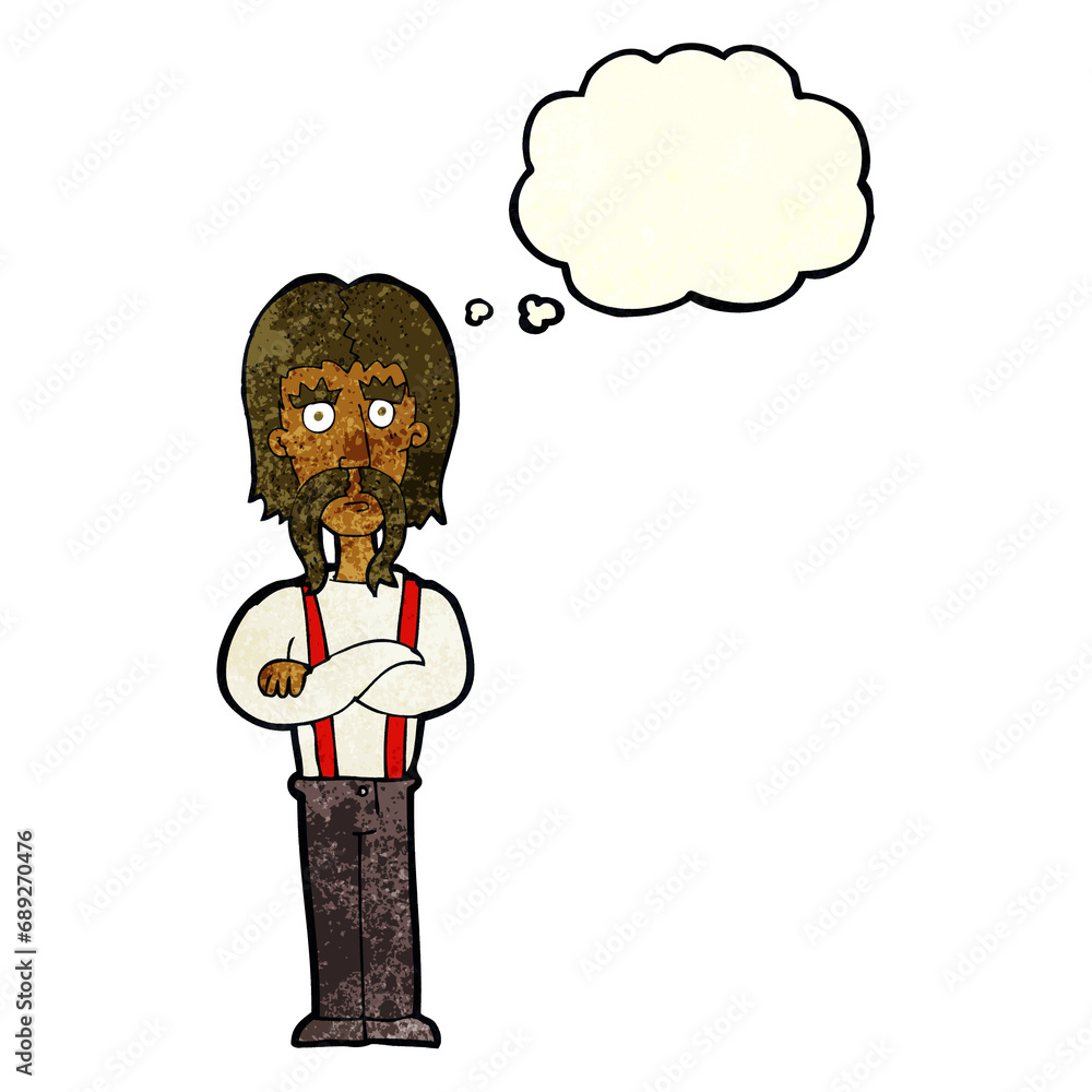 cartoon long mustache man with folded arms with thought bubble cartoon long mustache man with folded arms with thought bubble