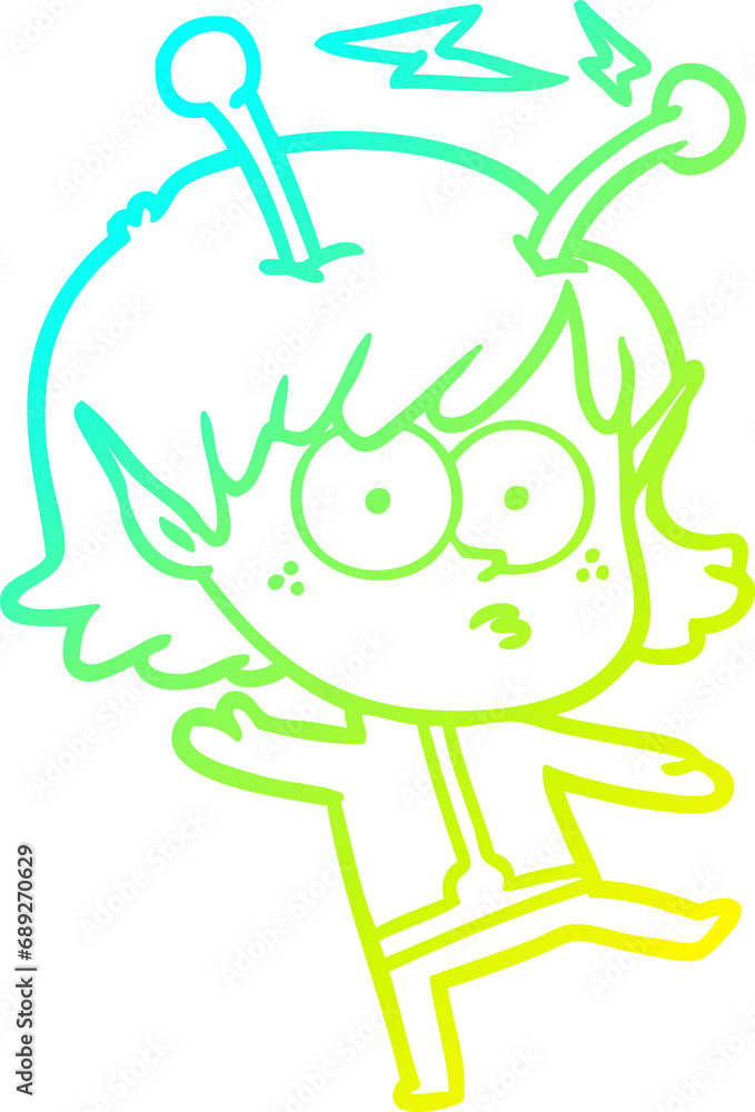 cold gradient line drawing of a cartoon alien girl cold gradient line drawing of a cartoon alien girl