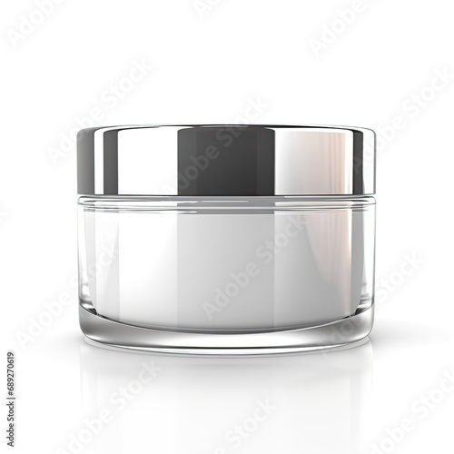 Glass Cream Jar with Chrome Lid, Packshot Mockup Isolated on White Background
