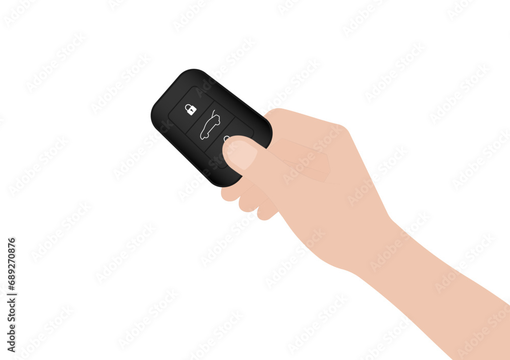 Hand Pressing Car Key Remote Control to Lock or Unlock Car. Car Alarm System. Vector Illustration. Hand Pressing Car Key Remote Control to Lock or Unlock Car. Car Alarm System. Vector Illustration.
