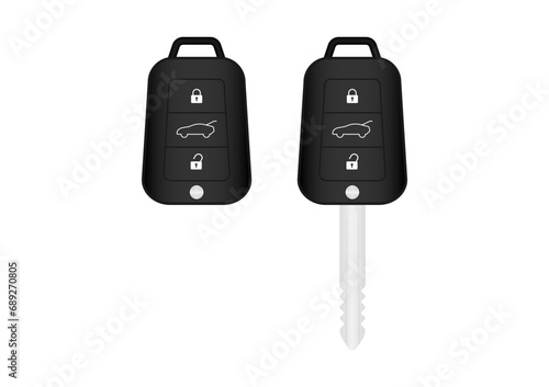 Car Key with Remote. Vector Illustration Isolated on White Background. 