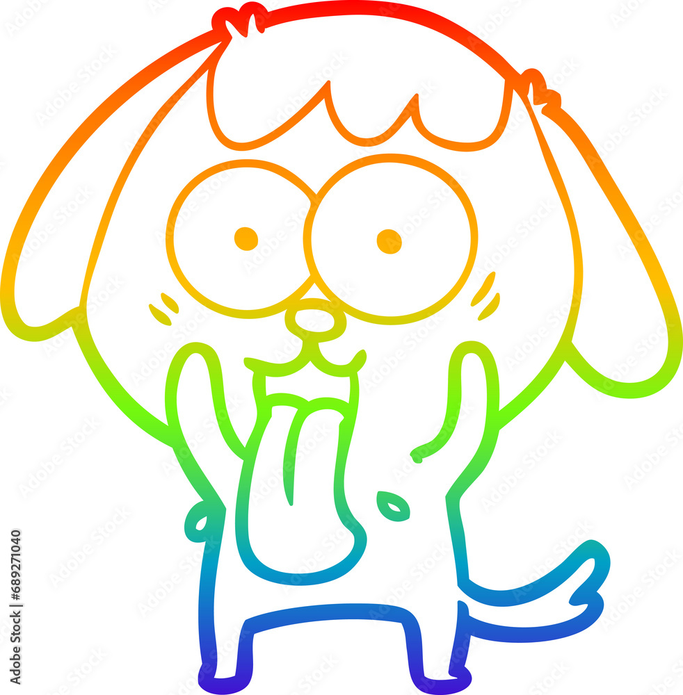 rainbow gradient line drawing of a cute cartoon dog