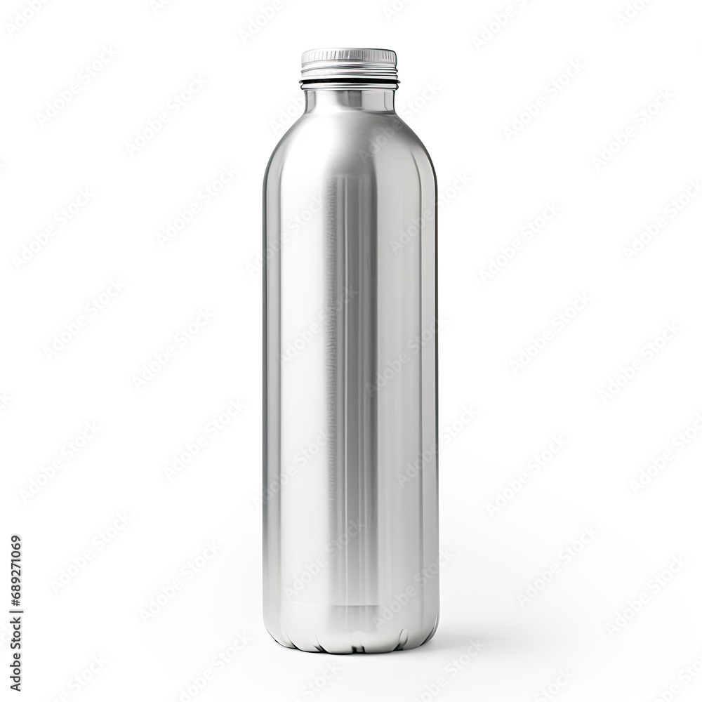 Blank Metal Bottle, Minimalist Packshot Mockup Isolated on White Background Blank Metal Bottle, Minimalist Packshot Mockup Isolated on White Background