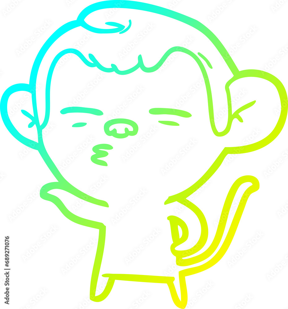 Obraz premium cold gradient line drawing of a cartoon suspicious monkey