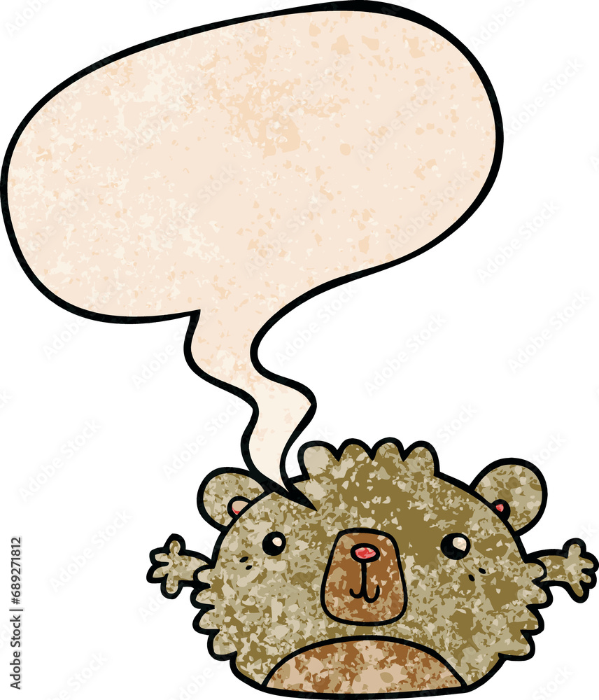 funny cartoon bear with speech bubble in retro texture style funny cartoon bear with speech bubble in retro texture style