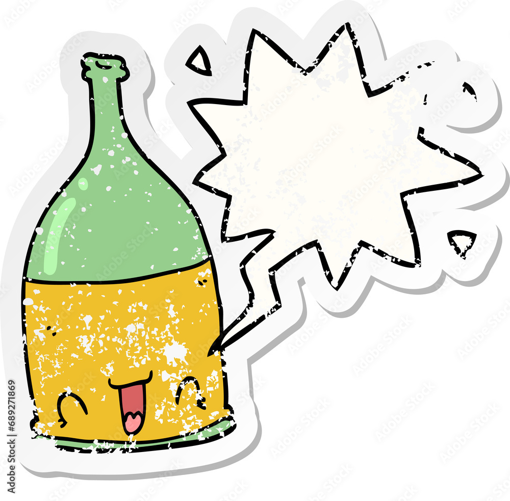 cartoon wine bottle with speech bubble distressed distressed old sticker cartoon wine bottle with speech bubble distressed distressed old sticker