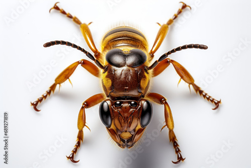 Macro photograph of a Wasp on a white background. Generative AI. © Agustin