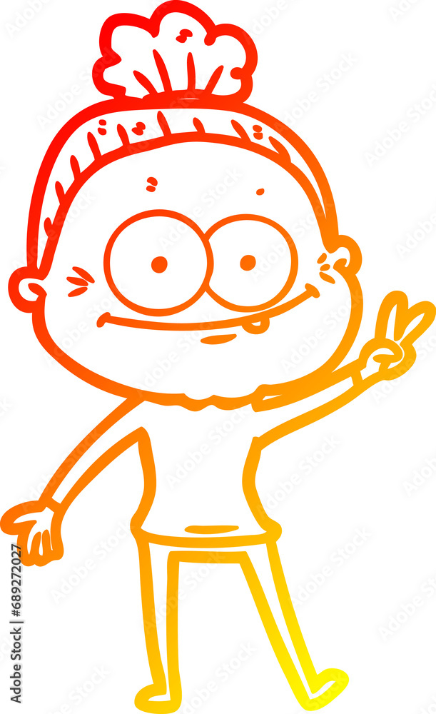 warm gradient line drawing of a cartoon happy old woman warm gradient line drawing of a cartoon happy old woman