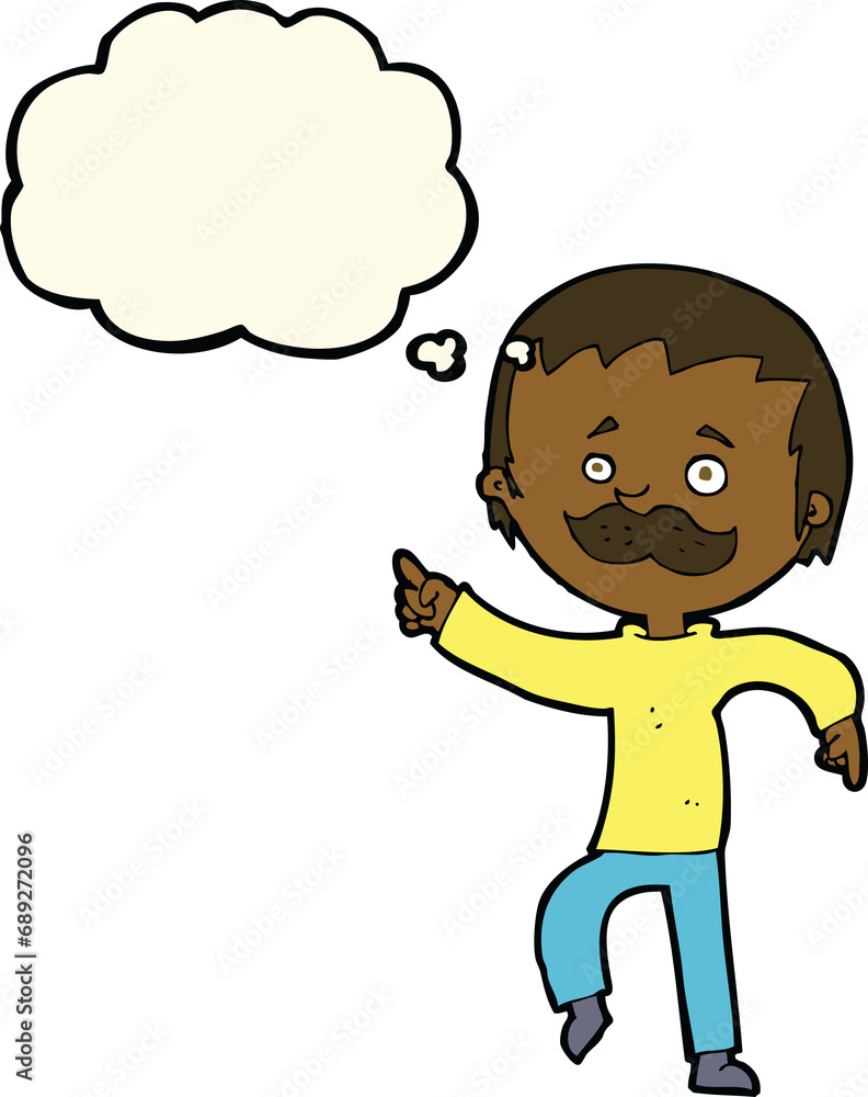 cartoon man with mustache pointing with thought bubble cartoon man with mustache pointing with thought bubble
