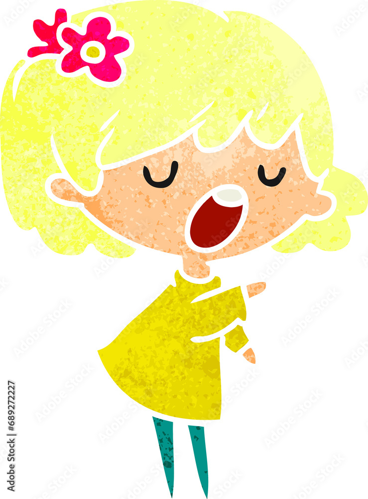retro cartoon illustration of a cute kawaii girl retro cartoon illustration of a cute kawaii girl