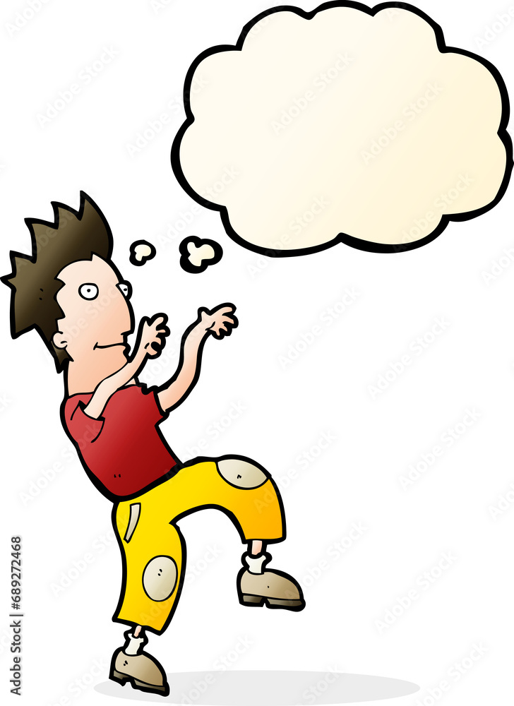cartoon happy man doing funny dance with thought bubble cartoon happy man doing funny dance with thought bubble