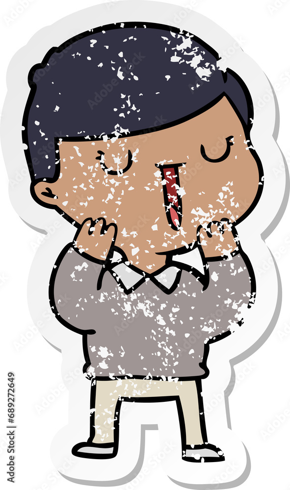 distressed sticker of a cartoon happy boy distressed sticker of a cartoon happy boy
