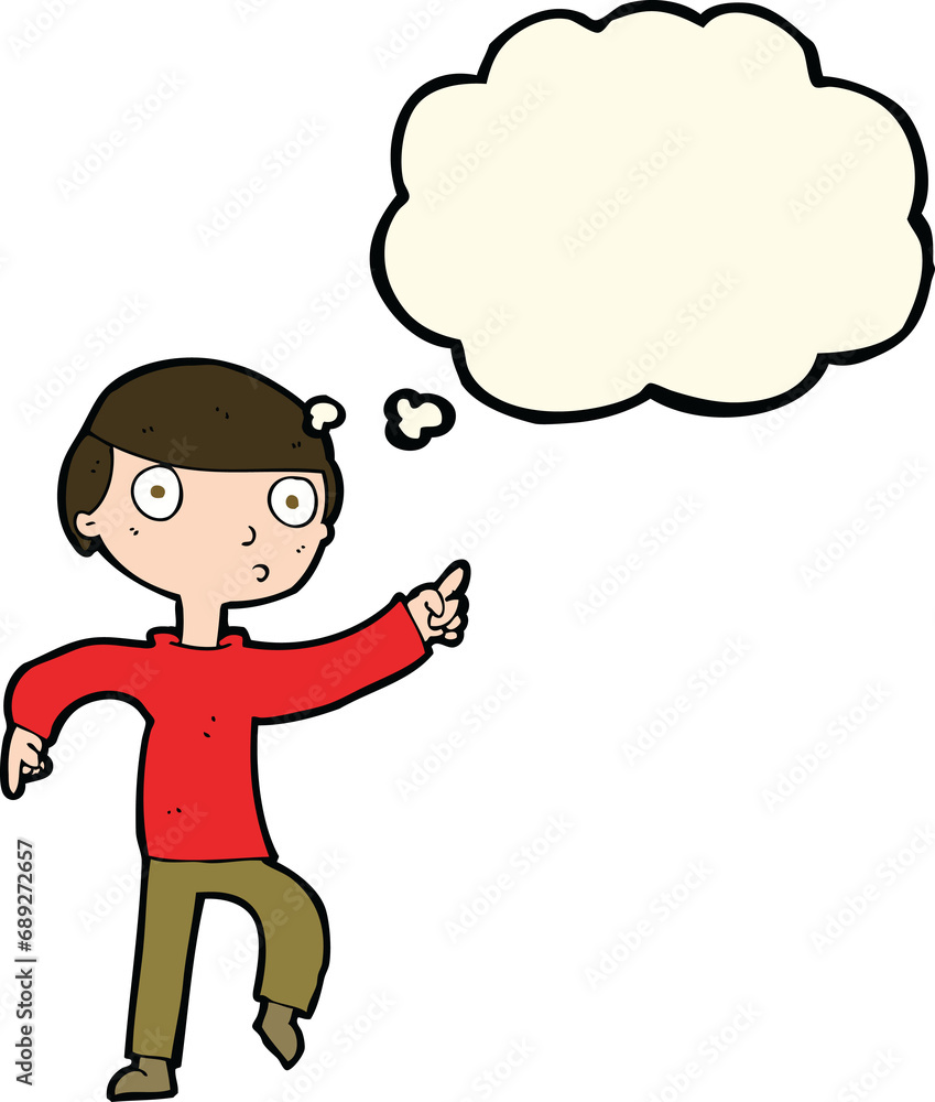 cartoon boy pointing with thought bubble cartoon boy pointing with thought bubble