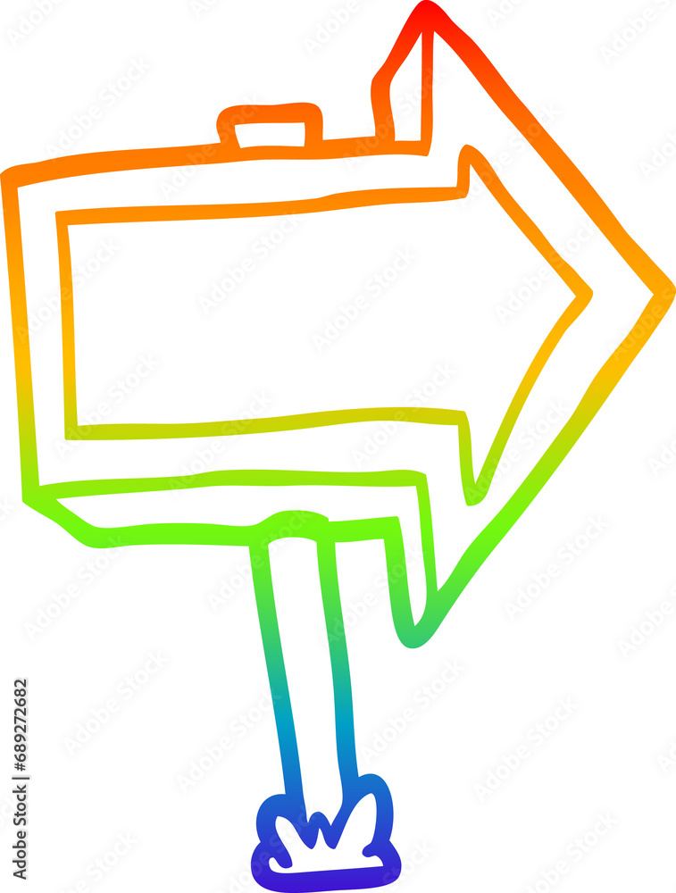 rainbow gradient line drawing of a cartoon pointing arrow sign