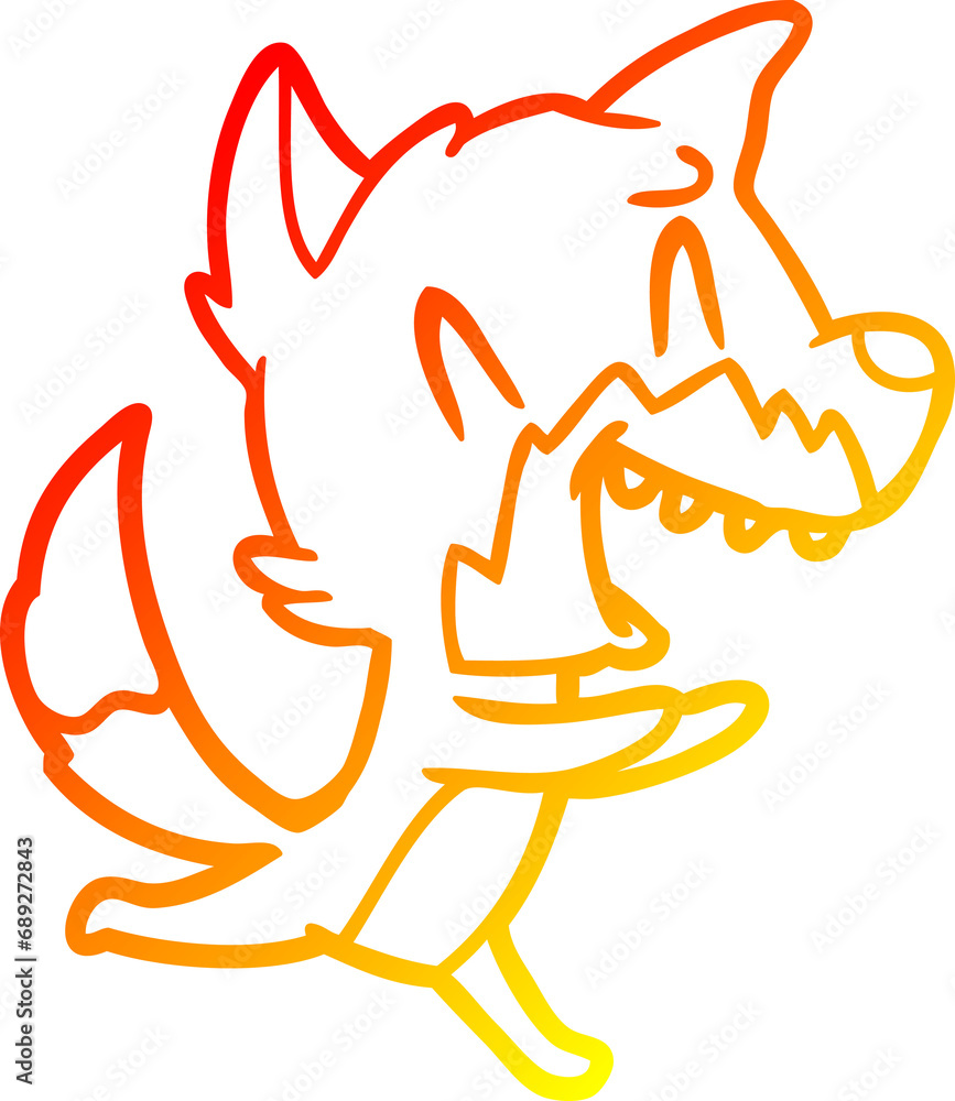 warm gradient line drawing of a laughing fox running away warm gradient line drawing of a laughing fox running away