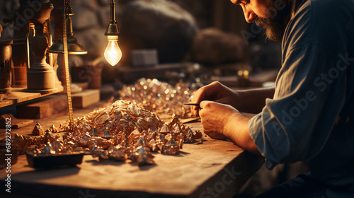 Skillfully creating a handmade trinket with classic craftsmanship techniques is shown up-close. photo