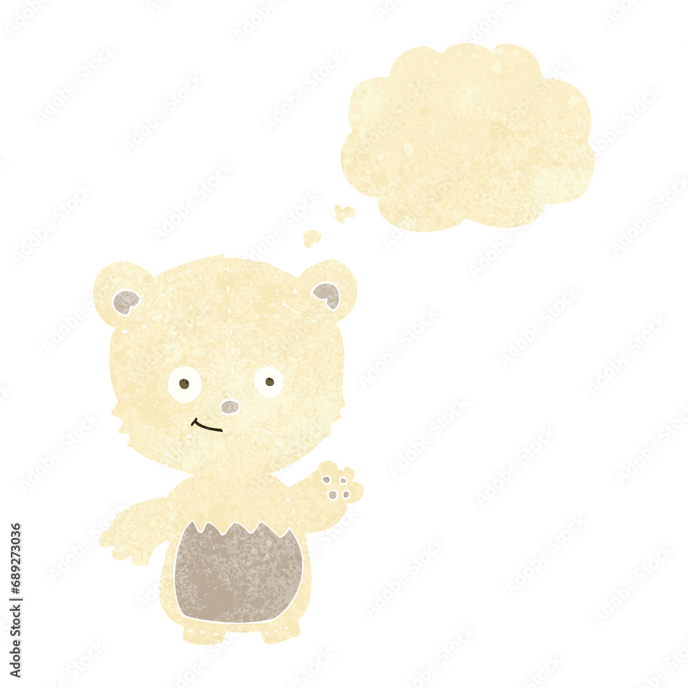 cartoon little polar bear waving with thought bubble cartoon little polar bear waving with thought bubble