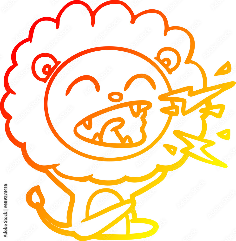 warm gradient line drawing of a cartoon roaring lion warm gradient line drawing of a cartoon roaring lion