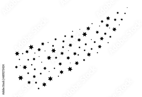 Shooting Star Black. Shooting star with an elegant star trail on a white background. Festive star sprinkles, powder. Vector png.